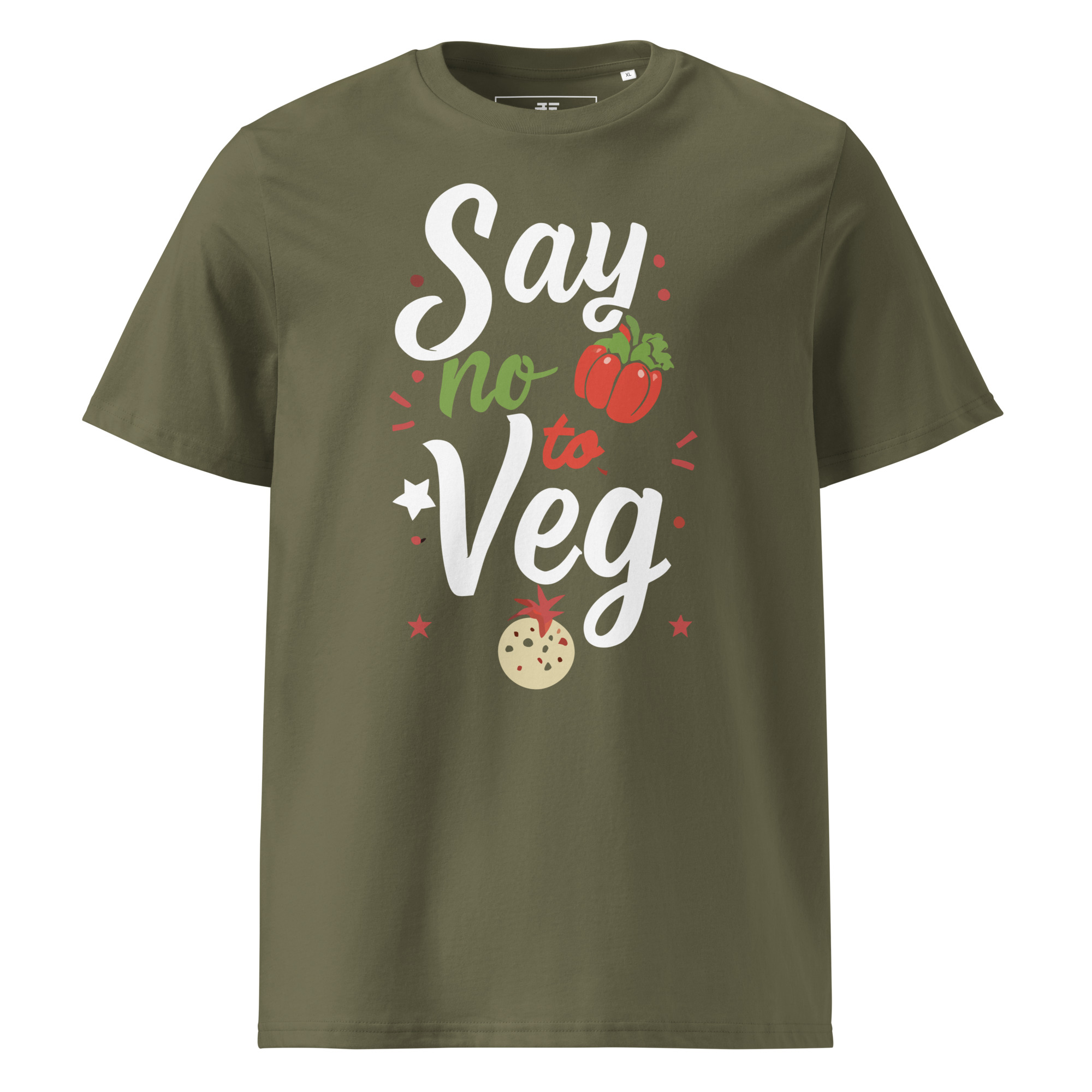 unisex-organic-cotton-t-shirt-khaki-front-6871cf57e977c.jpg No to Veg Unisex organic cotton t-shirt