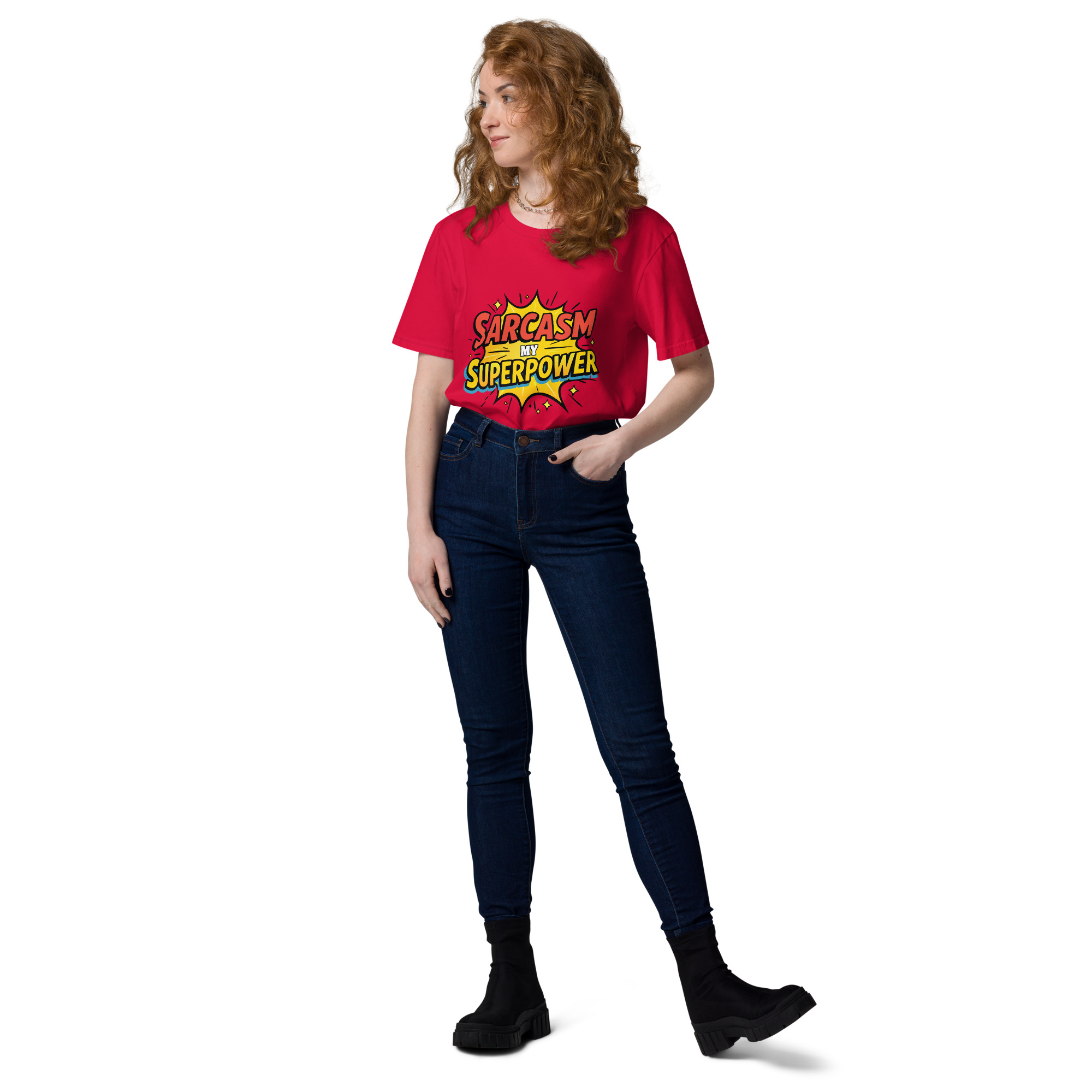 unisex-organic-cotton-t-shirt-red-front-2-6871d8cfaafa4.jpg Sarcasm Unisex organic cotton t-shirt