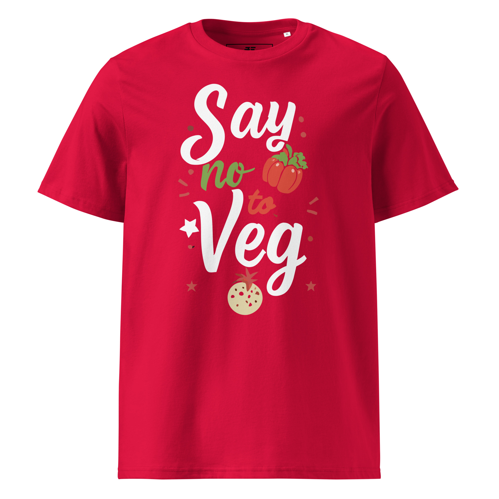 unisex-organic-cotton-t-shirt-red-front-6871cf57c40c3.jpg No to Veg Unisex organic cotton t-shirt